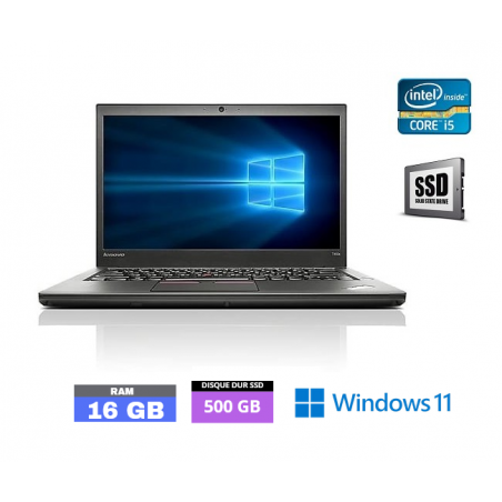 LENOVO T450 Core I5 - Windows 11 - SSD 500 Go - Ram 16 Go - WEBCAM - N°060414 - GRADE B