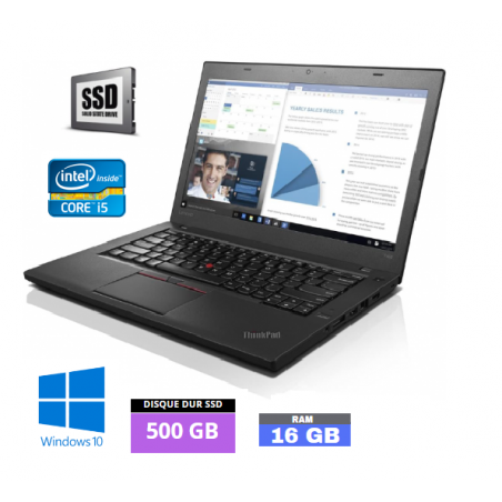 LENOVO T460 - Core I5 6EME GENERATION - WEBCAM - Windows 10 - SSD 500 Go - Ram 16 Go - N°060418 - GRADE B