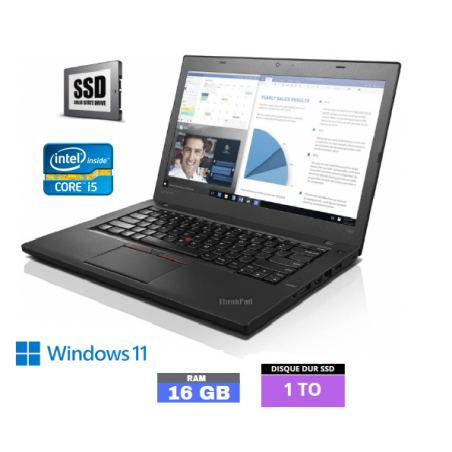 LENOVO T460 - Core I5 6EME GENERATION - WEBCAM - Windows 11 - SSD 1 To - Ram 16 Go - N°060423 - GRADE B