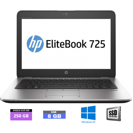 HP ELITEBOOK 725 G3 Sous Windows 10  - Disque dur SSD 250 Go - 8 Go RAM - 160416 - GRADE D (Port RJ45 HS)