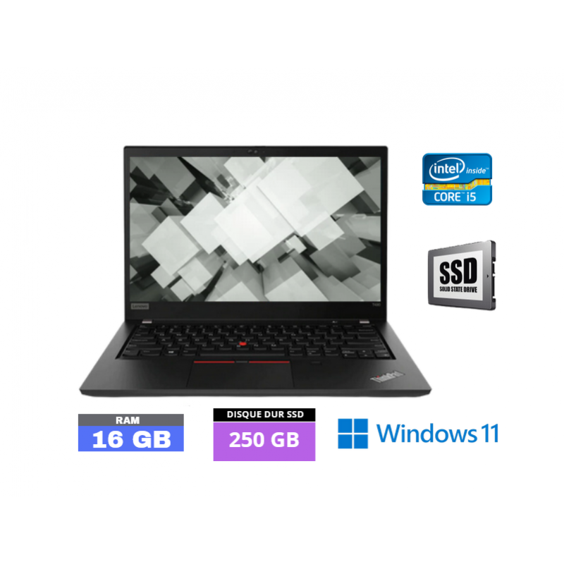 LENOVO T490 - GRADE B - Core I5 - RAM 16 GO - SSD 250 GO - Windows 11 N ...
