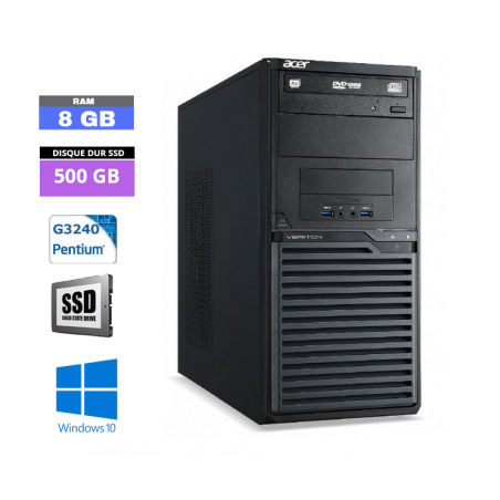 UC DE BUREAU TOUR ACER VERITON M2631 PENTIUM G3240 - Windows 10 - 8 Go RAM - SSD 500 Go - N°250434 - GRADE B