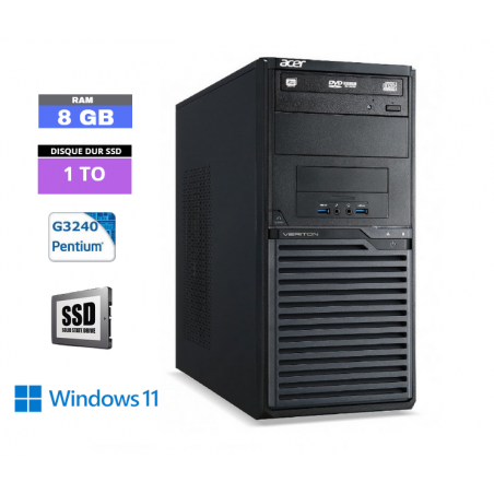UC DE BUREAU TOUR ACER VERITON M2631 PENTIUM G3240 - Windows 11 - 8 Go RAM - SSD 1 To - N°250440 - GRADE B