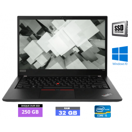 LENOVO T490 - GRADE B -  Core I5 - RAM 32 GO - SSD 250 GO - Windows 10 N°280424