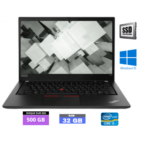 LENOVO T490 - GRADE B -  Core I5 - RAM 32 GO - SSD 500 GO - Windows 10 N°280425