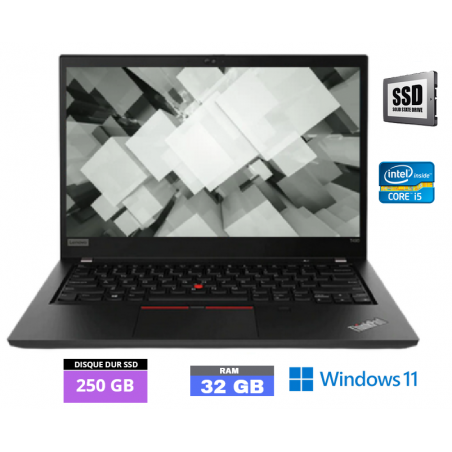 LENOVO T490 - GRADE B -  Core I5 - RAM 32 GO - SSD 250 GO - Windows 11 N°280428