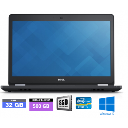 DELL E5480 Core I5 Sous Windows 10 - SSD 500 GO - Ram 32 Go - WEBCAM - N°020524 - GRADE B