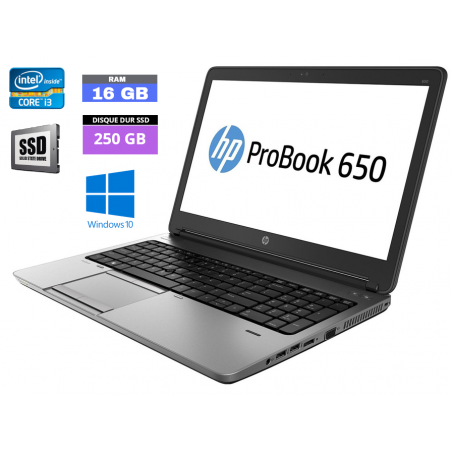 HP PROBOOK 650 G1 - Windows 10 - SSD 250 GO  - Core I3 - Ram 16 Go - SANS WEBCAM - N°020601 - GRADE B