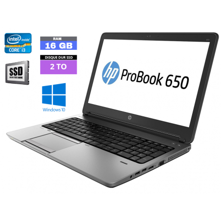 HP PROBOOK 650 G1 - Windows 10 - SSD 2 TO  - Core I3 - Ram 16 Go - SANS WEBCAM - N°020604 - GRADE B