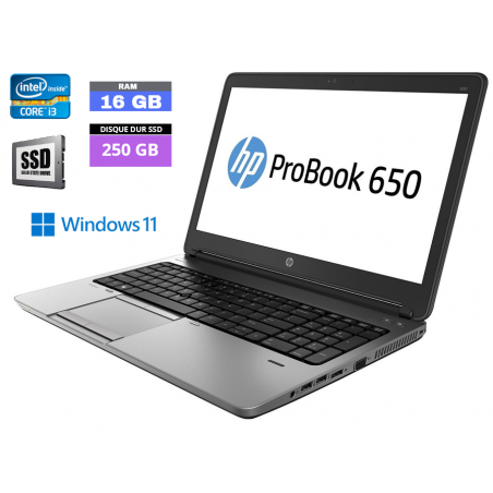 HP PROBOOK 650 G1 - Windows 11 - SSD 250 GO  - Core I3 - Ram 16 Go - SANS WEBCAM - N°020605 - GRADE B