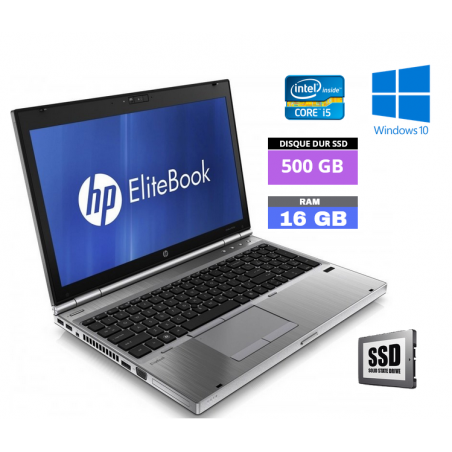 HP ELITEBOOK 8570P sous Windows 10 - Core i5 - 16 Go RAM - SSD 500 GO - N°020610 - GRADE B