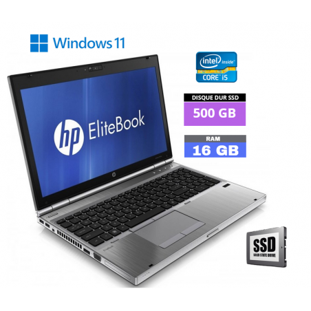 HP ELITEBOOK 8570P sous Windows 11 - Core i5 - 16 Go RAM - SSD 500 GO - N°020614 - GRADE B