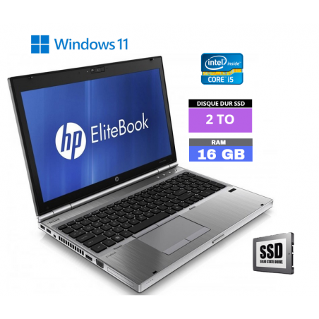 HP ELITEBOOK 8570P sous Windows 11 - Core i5 - 16 Go RAM - SSD 2 TO - N°020616 - GRADE B