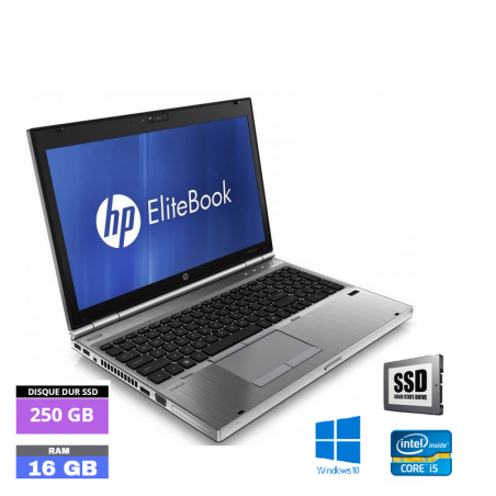 HP ELITEBOOK 8570P sous Windows 10 - Core i5 - 16 Go RAM - SSD 250 GO - N°020609 - GRADE B