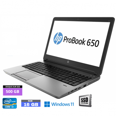 HP PROBOOK 650 G1 - Windows 11 - SSD 500 GO  - Core I3 - Ram 16 Go - SANS WEBCAM - N°020606 - GRADE B