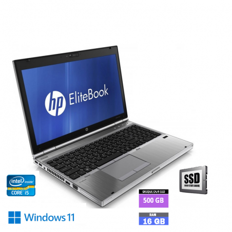 HP ELITEBOOK 8570P sous Windows 11 - Core i5 - 16 Go RAM - SSD 250 GO - N°020613 - GRADE B