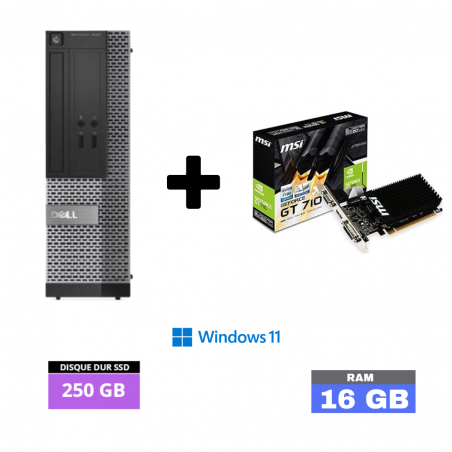 Uc de bureau DELL 7010 SFF I5- RAM 16 GO - SSD 250 GO - WINDOWS 11 avec carte graphique NVIDIA  GT710 2 go - N°27062401