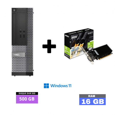 Uc de bureau DELL 7010 SFF I5- RAM 16 GO - SSD 500 GO - WINDOWS 11 avec carte graphique NVIDIA  GT710 2 go - N°27062402