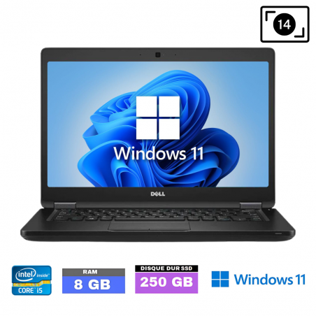 DELL E5480 Core I5 Sous Windows 11 - SSD 250 Go - Ram 8 Go - WEBCAM - N°110513 - GRADE B