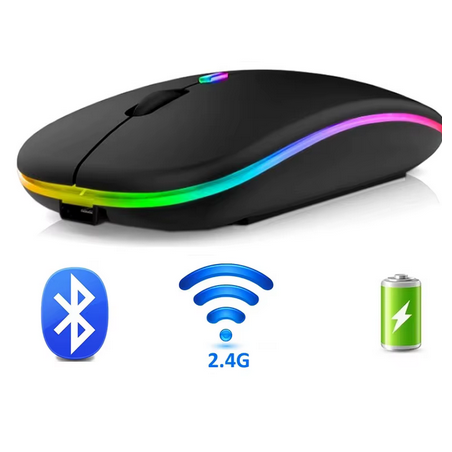 Souris sans fil ergonomique lumineuse Bluetooth + Récepteur USB rechargeable - ref: SOUR004