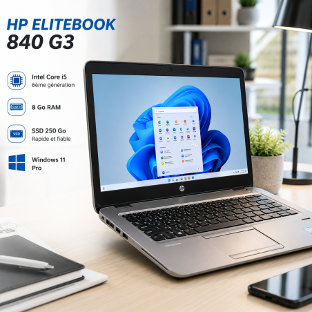 HP Elitebook 840 G3 - I5 6ème génération - 8Go RAM - Windows 11 - WEBCAM - SSD 250 GO - N°240429 - GRADE B