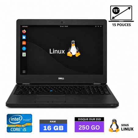 DELL LATITUDE 3580 I5-7200 - SOUS LINUX -  SSD 250 GO - Ram 16 Go - Grade B - N°260728005