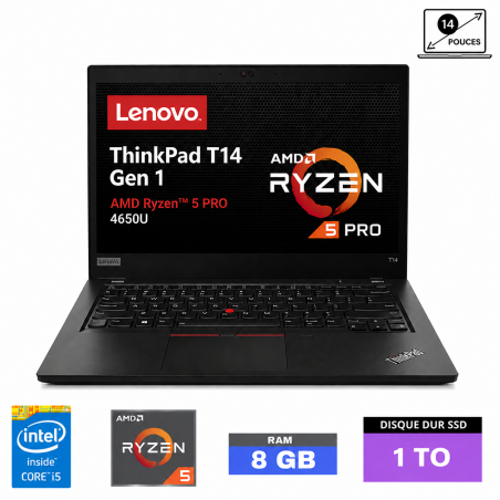 LENOVO T14 G1 AMD RYZEN 5 PRO 4650U - RAM 8Go - SSD  1To - Windows 11 - N°260804002- GRADE B