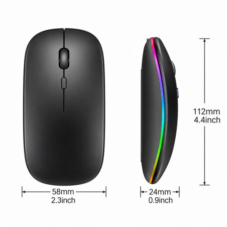 Souris sans fil ergonomique lumineuse Bluetooth + Récepteur USB rechargeable - ref: SOUR004