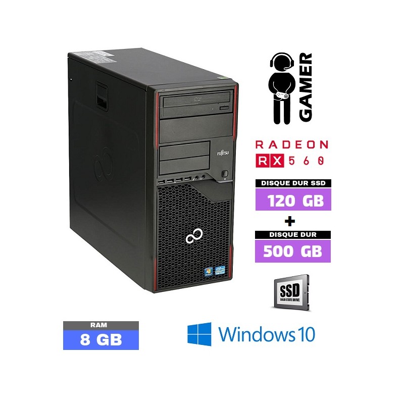 PC GAMER Fujitsu - Windows 10 - SSD + HDD 500 Go - Core I5 - Radeon RX560  4go - Ram 8 Go - N°030460 - GRADE B