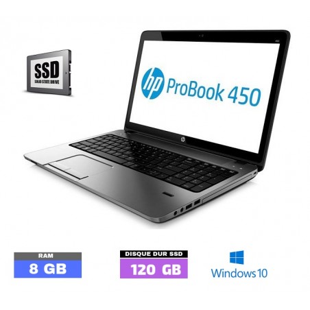 HP Probook 450 G1 Core i5 - SSD - 8Go RAM  sous Windows 10  - N°092040 - GRADE B