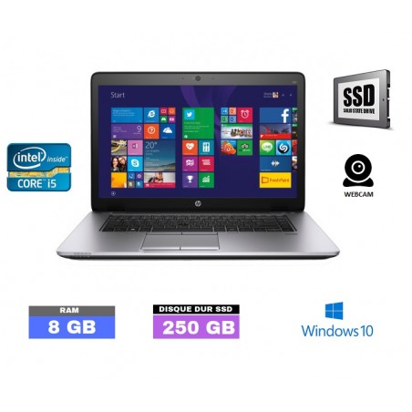 HP Elitebook 850 G1 Core i5 4ème G - Grade B - 8 Go RAM - SSD 250 Go -  sous Windows 10  - N°102710